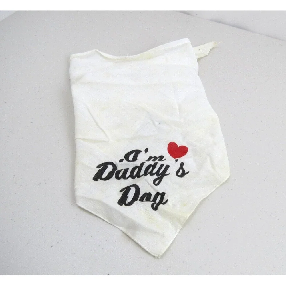 Vintage Dog Bandana I'm Daddy's Dog Love Heart 30 Inches Long White